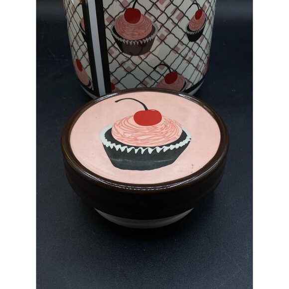 You and Me by Jessie Steele Ceramic Cookie Jar Kitchen Red Cherries “Cookies” - Picture 5 of 15
